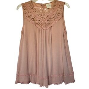 Knox Rose Womens M Dusty Rose Ruffle Lace Trim Sleeveless Top Boho Cottagecore